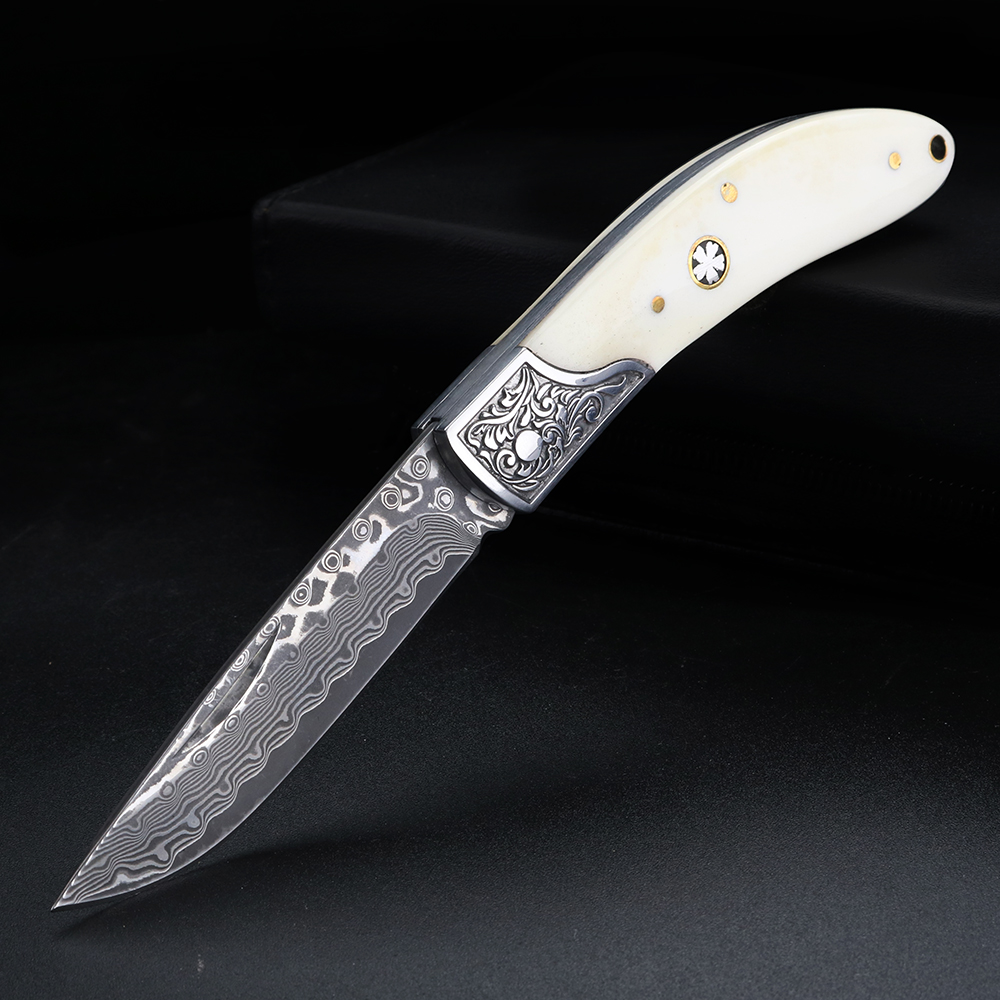 Bone Folder Tool - Складной нож из дамасской стали с